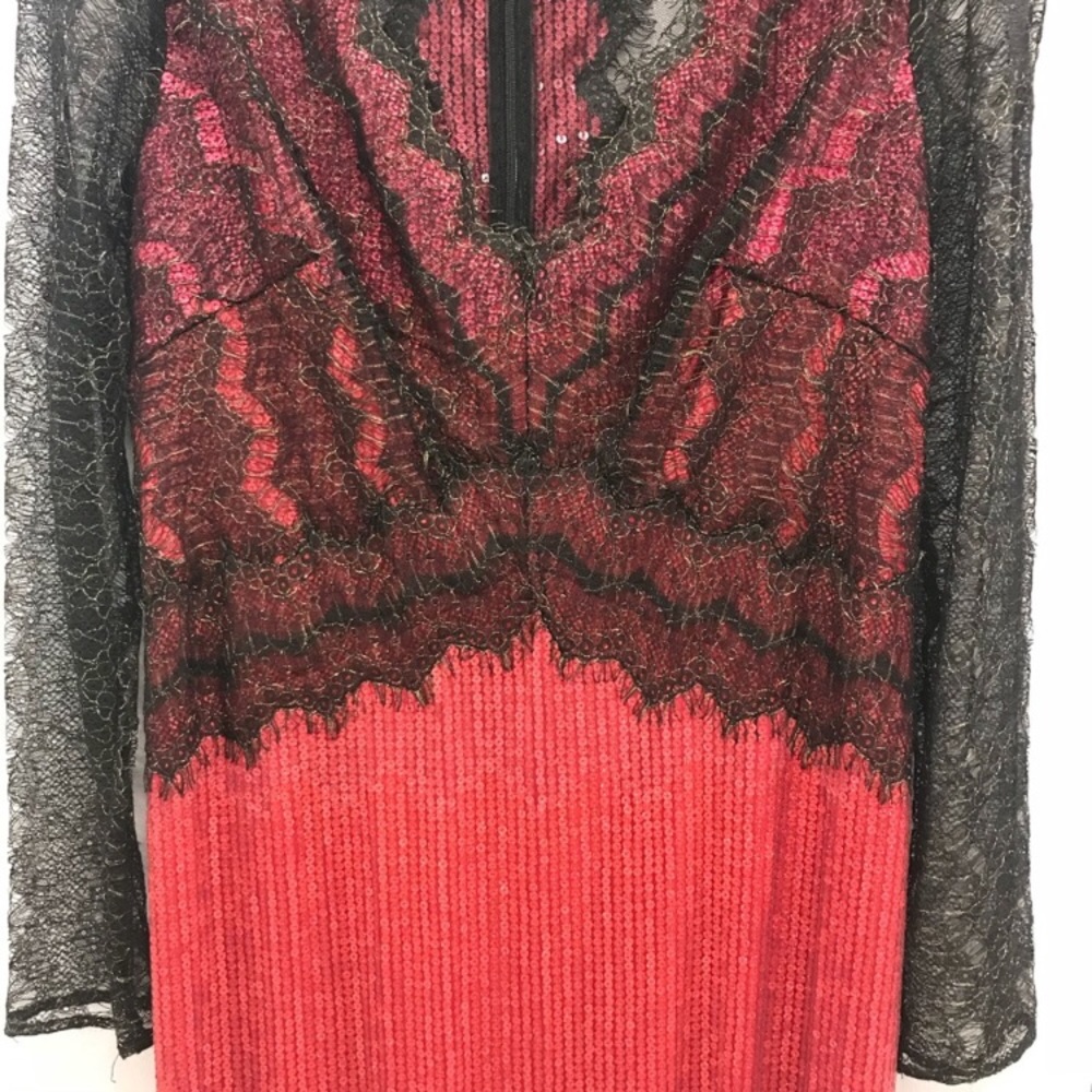Metallic Chantilly Lace Over Sequin Lace Long Sleeve Gown - Picture 7 of 12